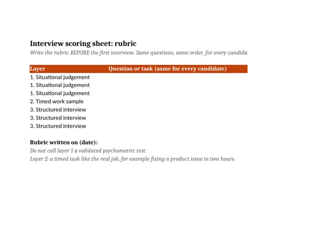 Preview of the first page of the Interview scoring sheet